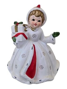 Napcoware Christmas Girl Planter wit Gifts presents green gloves JAPAN x-8389